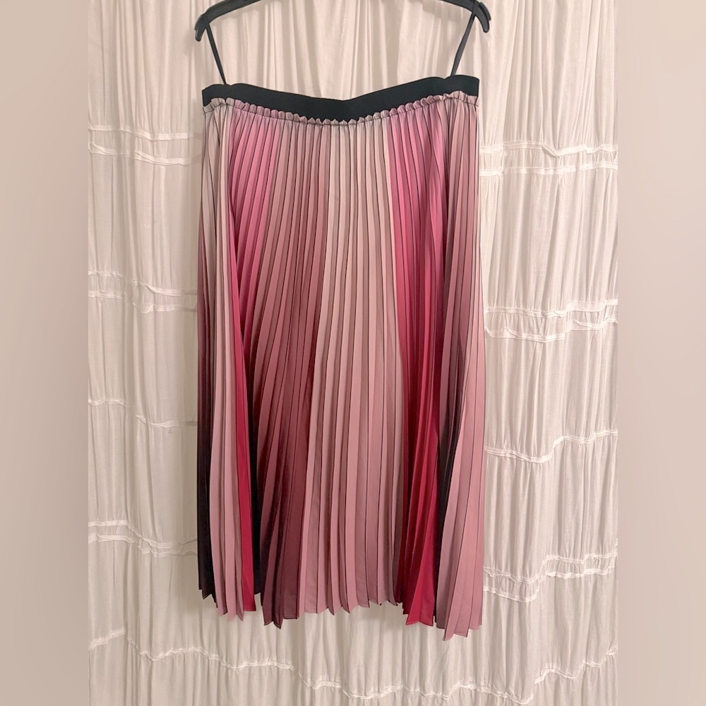 Ted Baker Pink Ombré Selmma Pleated Skirt with Black Waistband - Picture 4 of 9